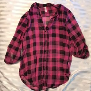 Pink and black checkered sheer top